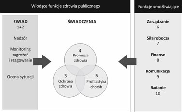 Grupy podstawowych funkcji zdrowia publicznego. Źródło: WHO (2012), Cianciara D i in. (2016).